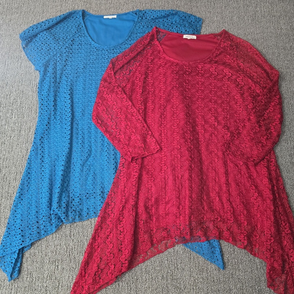 Indigo‎ Soul 2X Lace Sharkbite Tunic Top Lot Blue Red Boho Plus Size Bundle